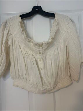 We The Free Cream Peasant Button-Front Blouse